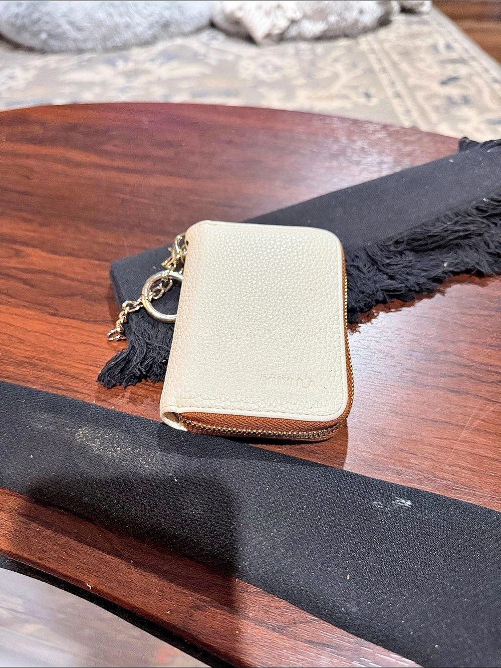 Coach Zip Around Wallet Keychain in White & Blackp